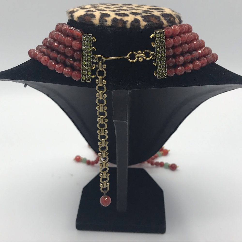 Heidi Daus Carnelian Multi Strand Crystal Tassel Necklace NIB - Picture 3 of 10